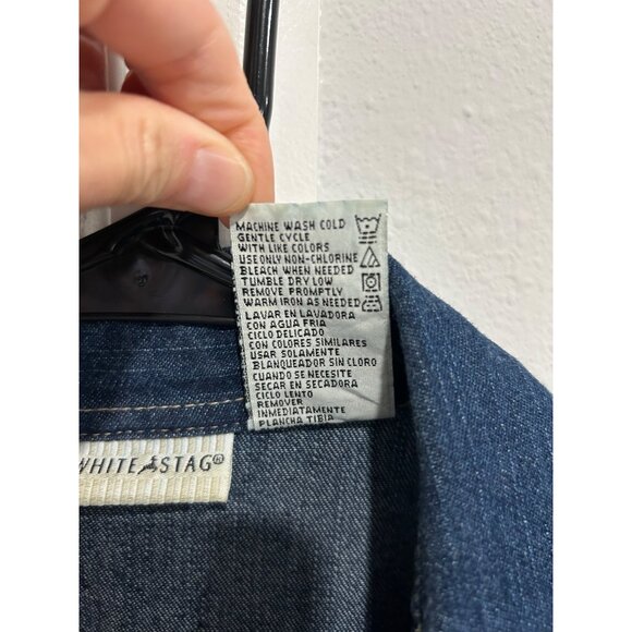 Vintage White Stag Denim Button-Down Dress Floral Embroidered Collar Size Large - Picture 6 of 9